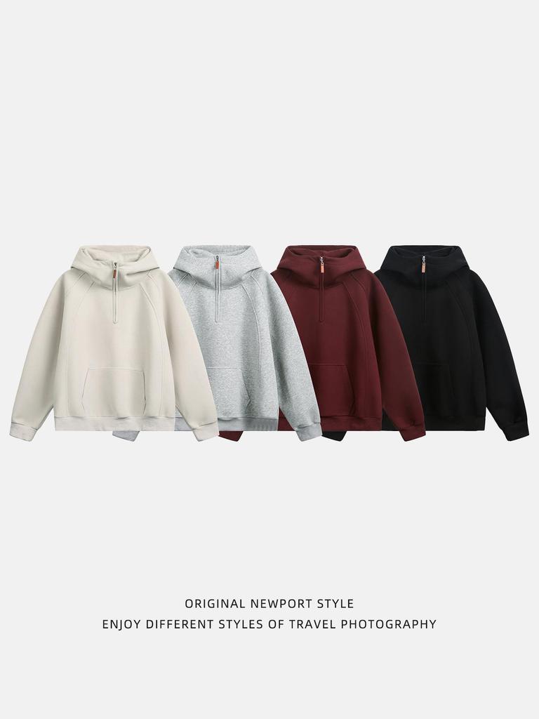 Unisex Heavyweight Half-Zip Hoodie with 3D Panel & Stand-up Collar for Autumn/Winter