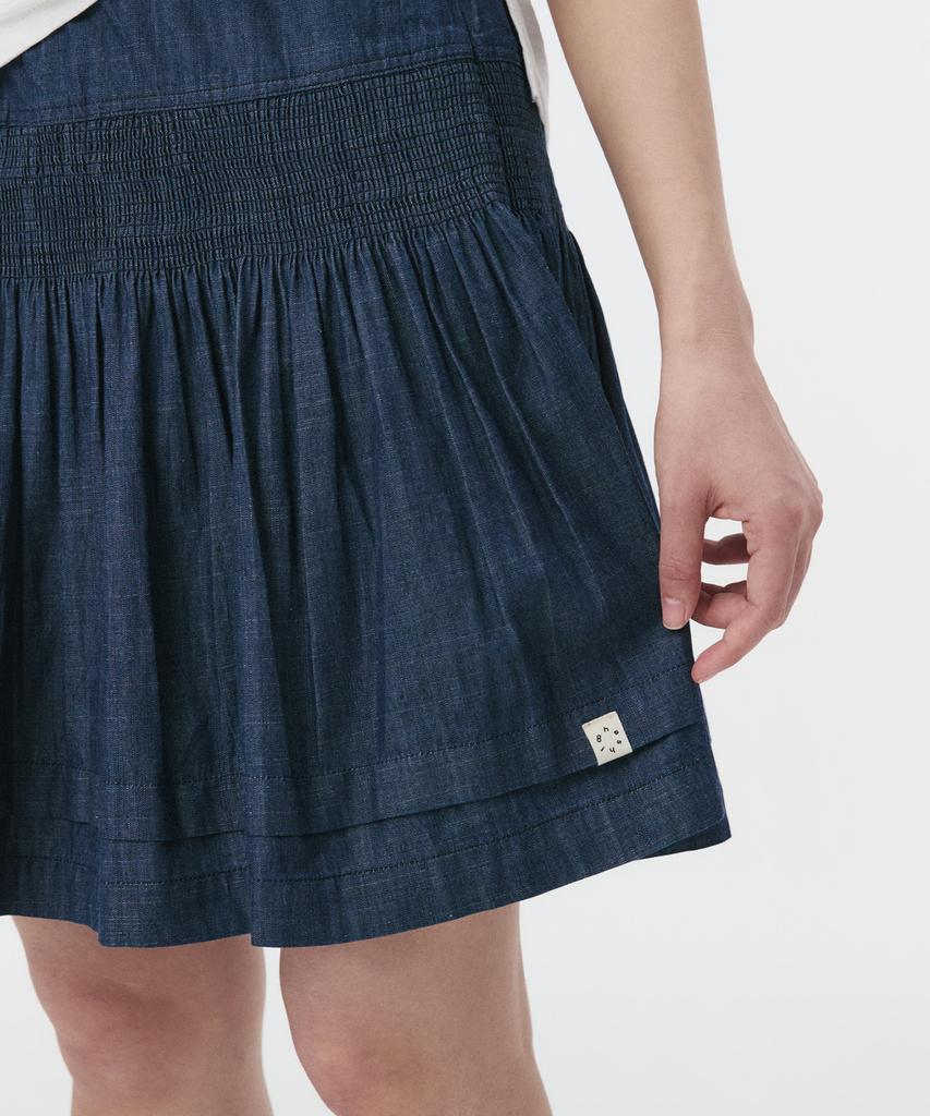 Ohesio Denim Shirring Midi Skirt, Deep Blue