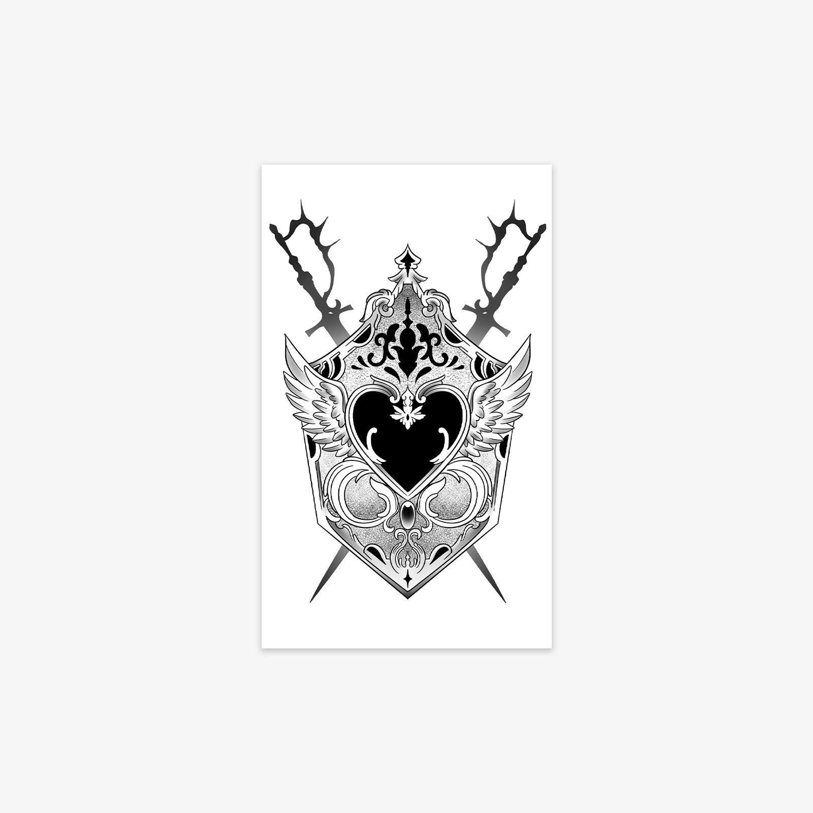 Simple Personality Y2K Dark Hot Girl Love Wings Sword Shield Totem Tattoo Sticker 9*15CM