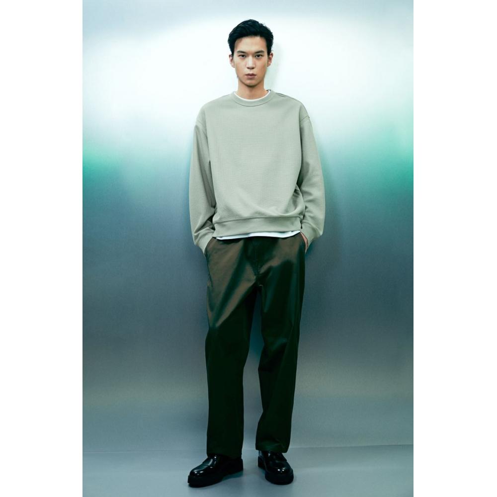 H M Loose Fit Waffle Texture sweatsHirt pistacHio Green
