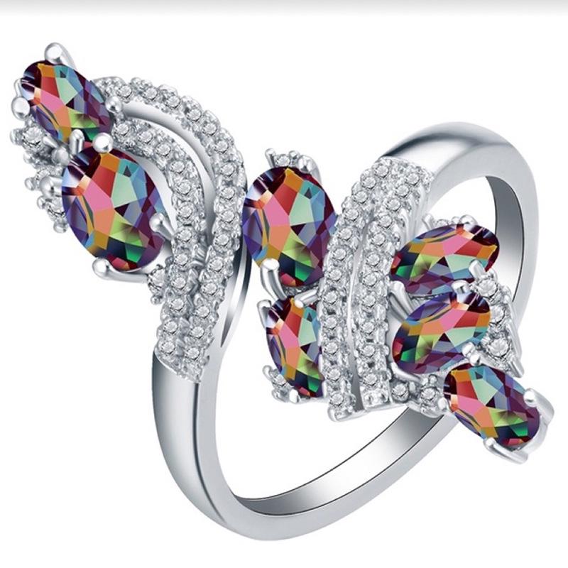 Zircon Inlaid Multi-Color Diamond Ring - Trendy European & American Fashion Jewelry