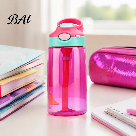 Anti Choking Training Bottle for Kids Cartoon Sippy Cup, 470ml Water with Straw Adjustable Strap, Pop Up Toddler Lid Flip Top Tumbler School, Portable