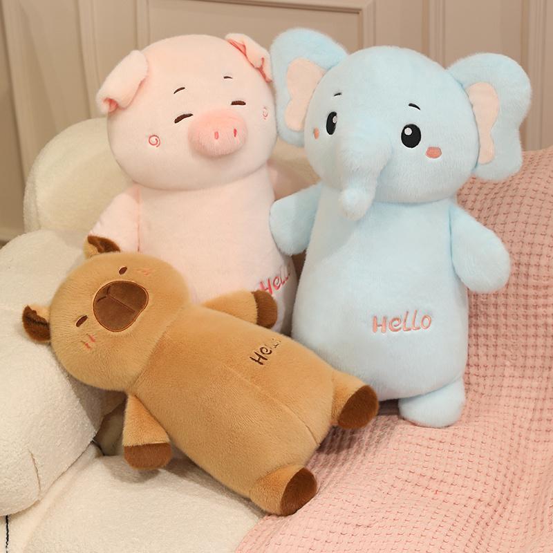 4555Cm Cartoon Long Standing Animal Plush Toy Stuffed Pig Elephant Sloth Capybara Pillow Sleeping Bolster Companion Present