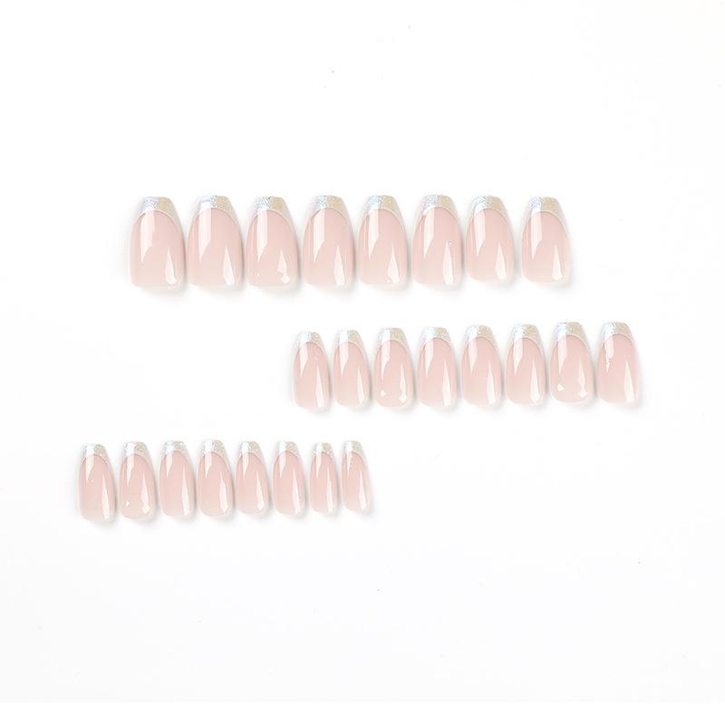 24 buc./set unghii rapide balet scurte, chenar alb, false, autocolant, purtabil, rezistent la apa, manichiura, unghii finisate