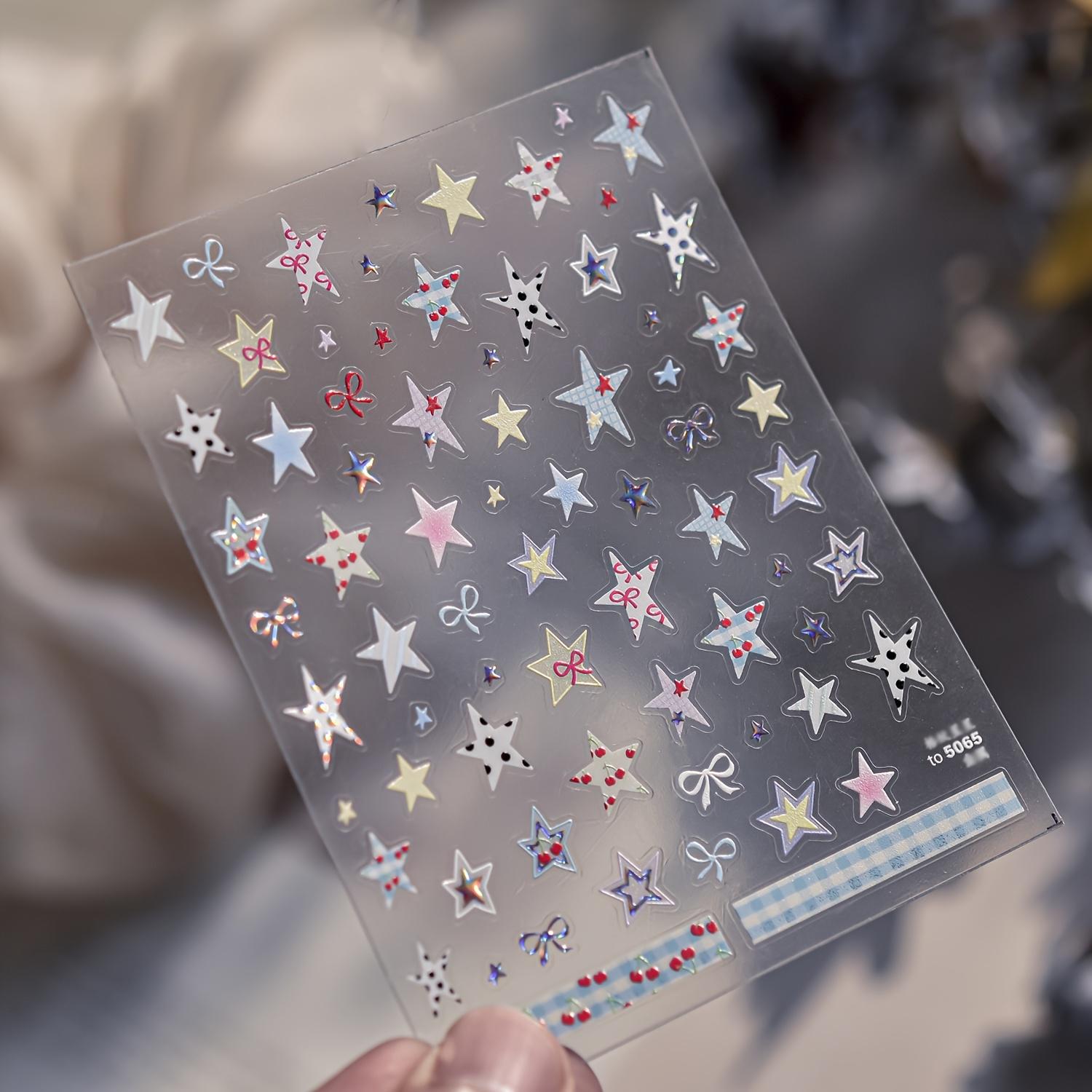 

1 шт. Металлические 3D тисненые наклейки для ногтей со звездами - Самоклеящиеся блестящие клетчатые пятиконечные звезды, праздничные подарки для женщин, наклейки для нейл-арта