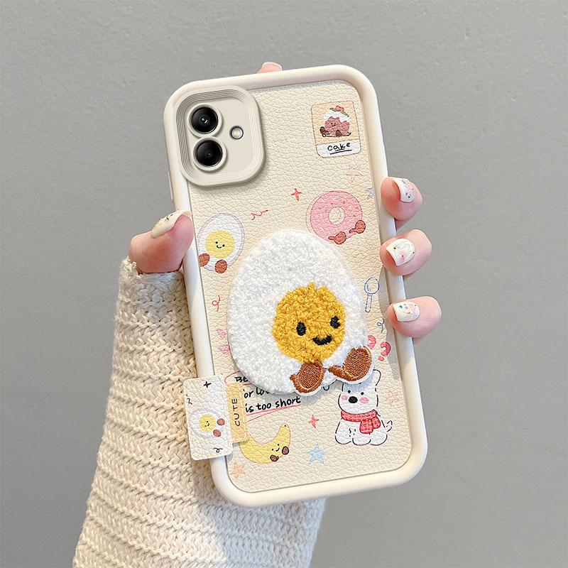 KEYSION Cartoon Cute Plush Embroidery Case for Samsung A07 4G with Lanyard Silicone Shockproof Phone Cover for Galaxy A07