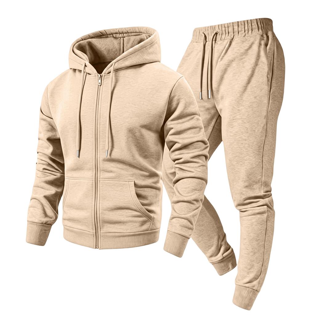 Men's 2 Piece Hoodie Jacket and Cargo Pants Set Casual Athletic Track Suit with Elastic Waist Multi-Pocket Jogger Pants