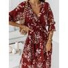 Women's Summer Dress Long Sleeve V-neck Side Slit Printed Long Dress