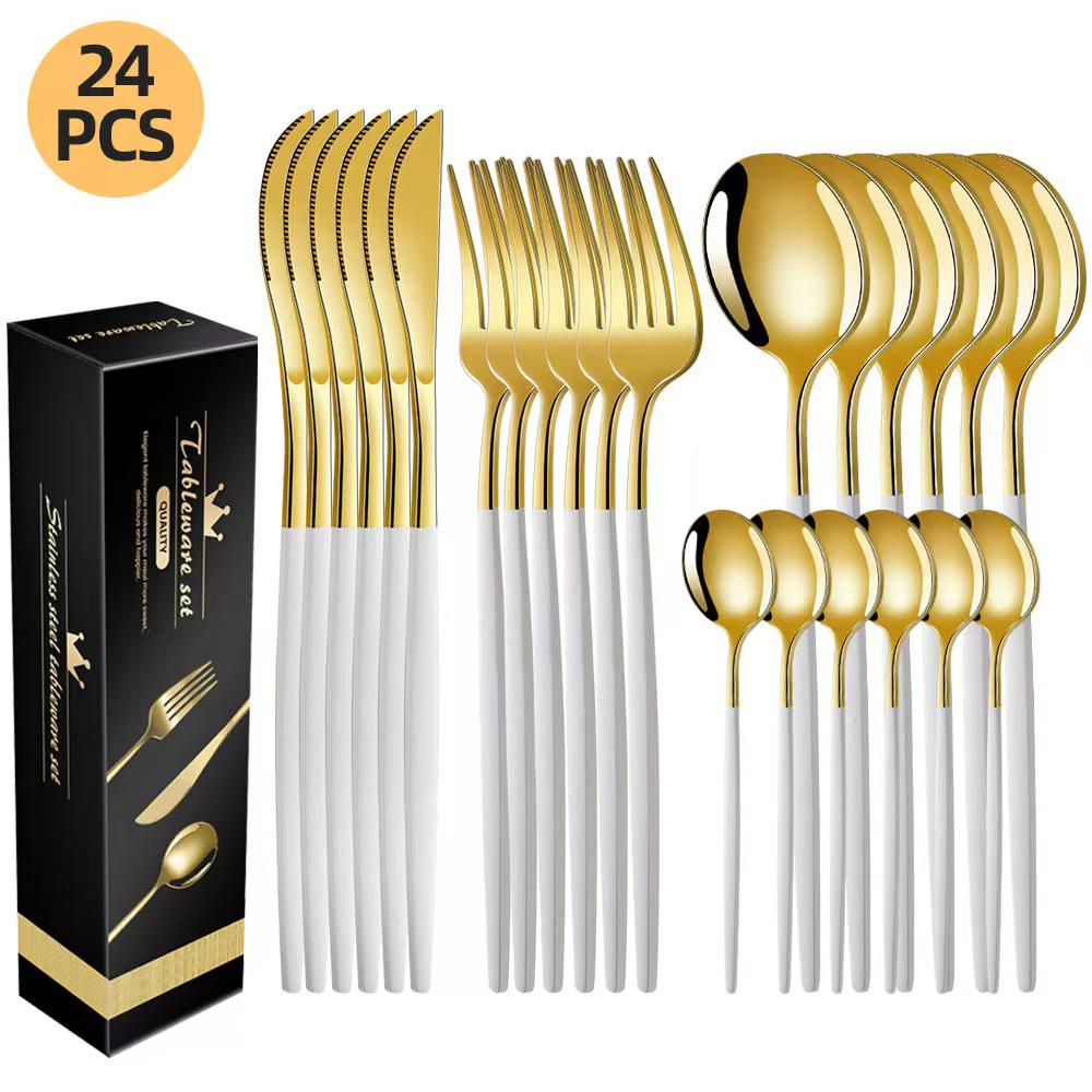 Portugal Stainless Steel 30-Piece Cutlery Set: Western Steak Knife, Fork, Spoon in Gift Box