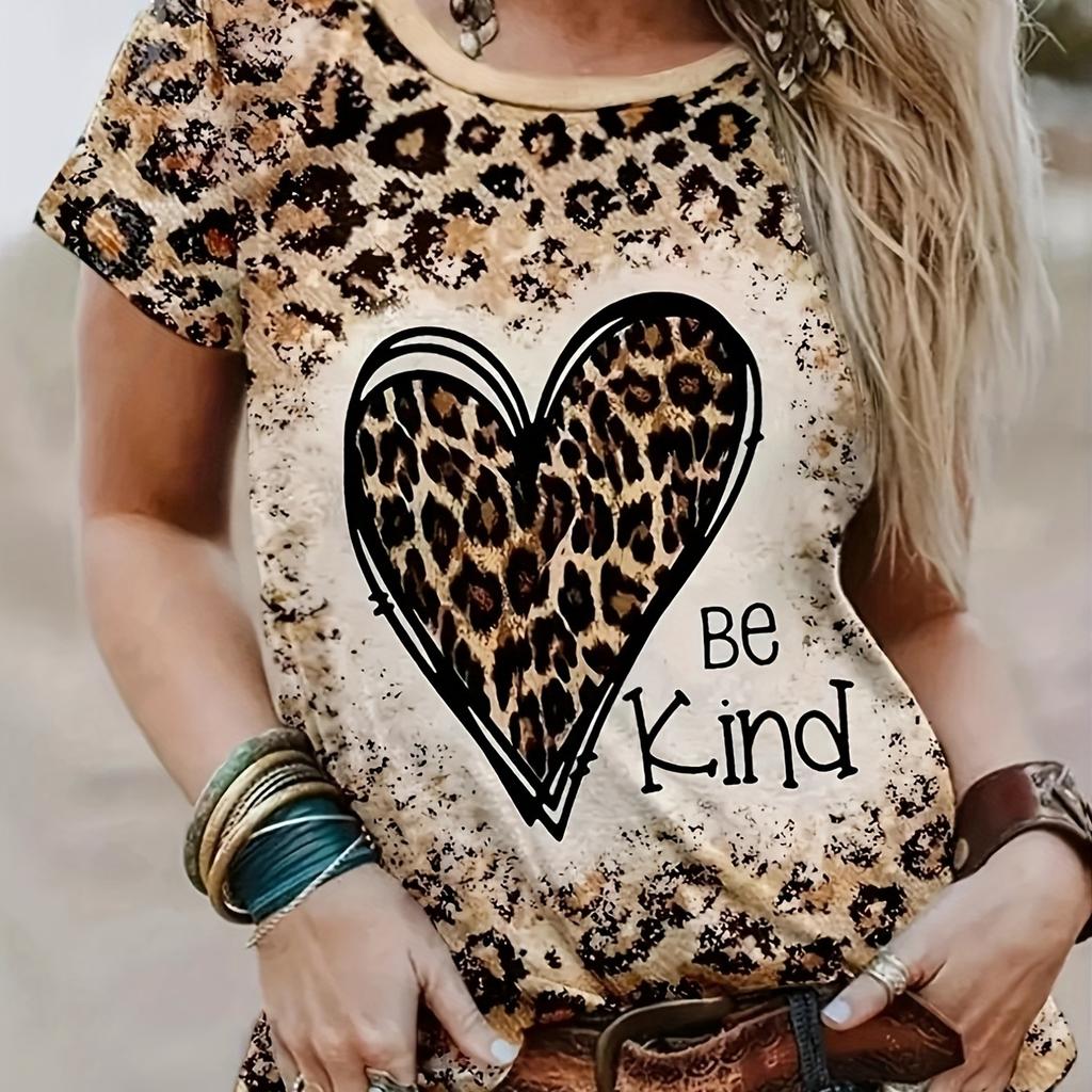 Trendy And Cool Design Leopard Art Print Minimalist Women's T-shirt Cool And Comfortable Summer Collar Casual Street Tops Tees