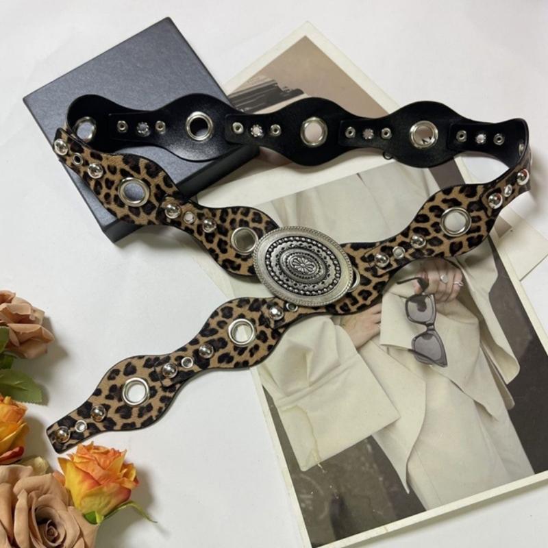Retro Cowgirl Belt with Studded Detail Adjustable Western Design Sash PU Leather Waist Strap for Women Casual Outfits