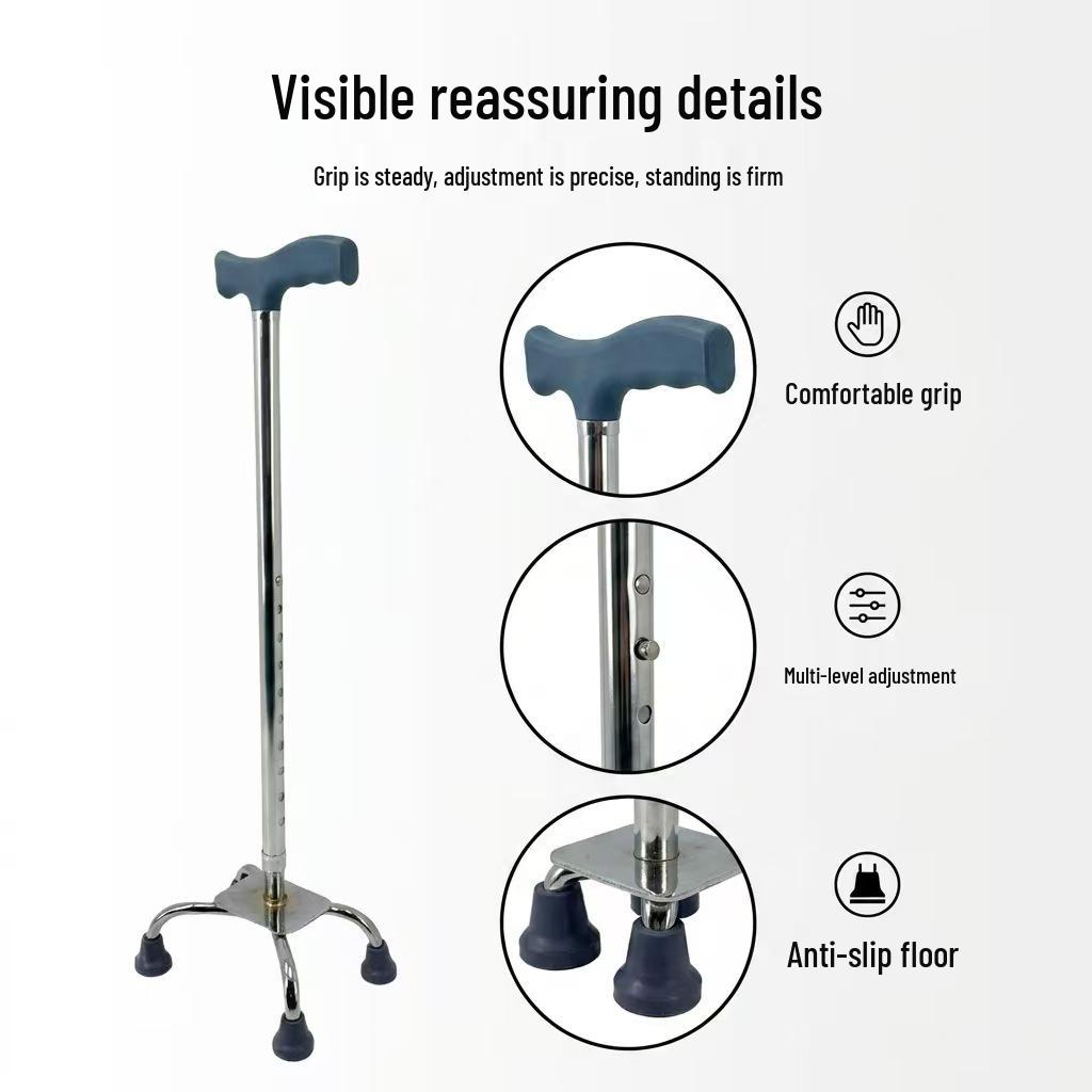 Stable Non-Slip Four-Legged Adjustable Lightweight Aluminum Walking Cane for Elderly