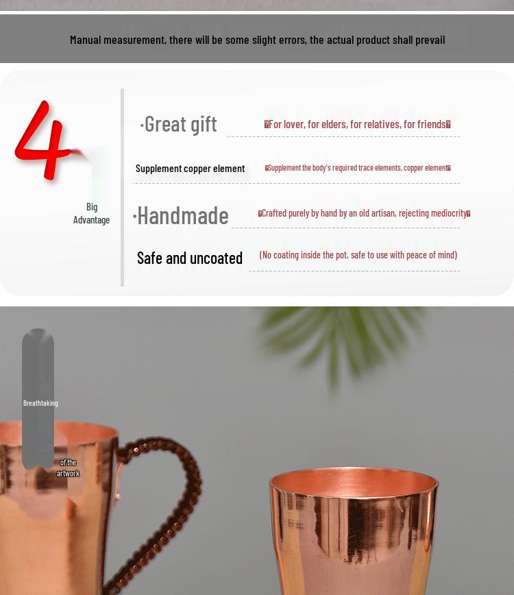 Reine Dickwandige Kupferbecher für Kaltgetränke, Bier, Personalisierte Kaffee-Dosierung.