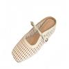 Platform slippers low heel thick heel single shoes French woven hollow Mary Jane shoes women's summer retro hole sandals women's