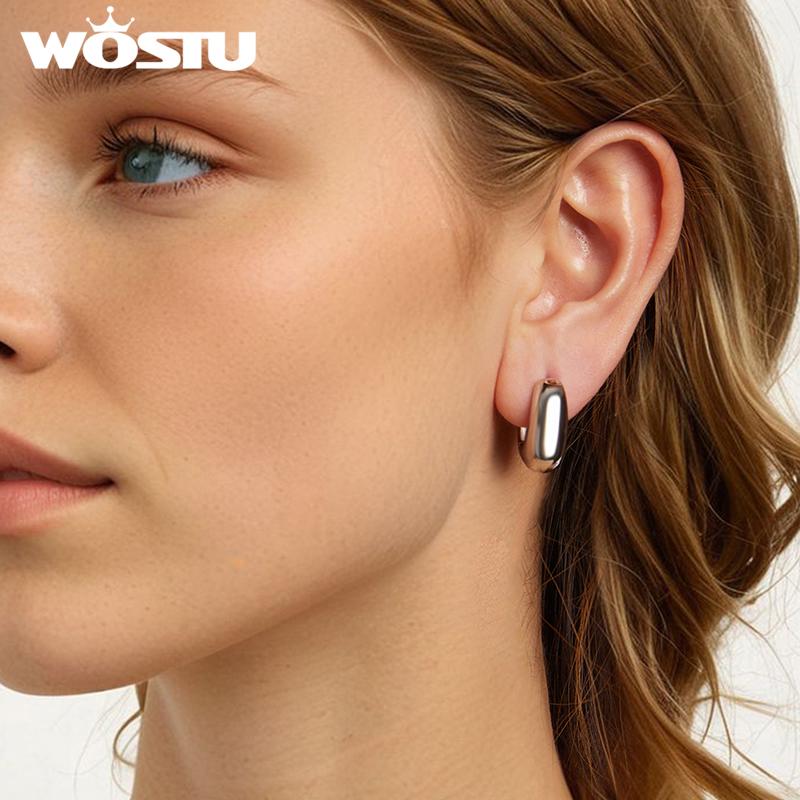 WOSTU Huge Statement Wedding Hoop Earrings Women's White Gold Plated Metal Ear Hoops Pendientes Geometric Party Jewelry Gift
