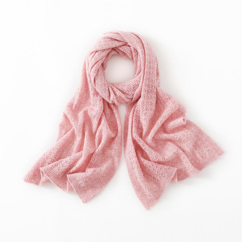 2025 Cashmere Women's Solid Color Knit Shawl: Hollowed-out Long Scarf and Neck Protector for Autumn/Winter