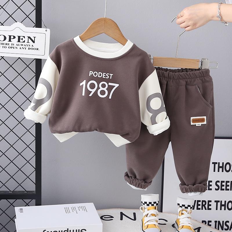 

Boys Letter Print Color Block Faux Two-Piece Long Sleeve Sweatshirt Set for Infants and Toddlers - Trendy New Style 90 cm сірий колір