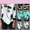 Elegant Women Irregular Floral Blouse Tee With Asymmetric Hem And Round Neck