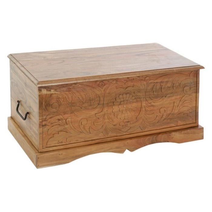 Coffre - Acacia - 90 x 40 x 40 cm - Design africain - Bois massif - Intérieur