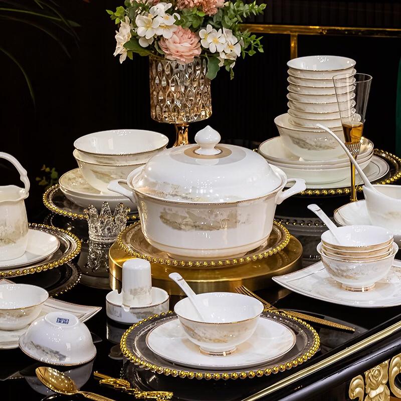 Jingdezhen 62-Piece Grand Scenery Bone China Dinnerware Set