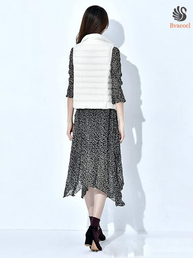 Bvaeocl Down Inner Down Vest with Includes Storage BV50 Women's Vest, Stand-Up Collar, Lightweight, Warm, Ultralight, Bag, (L, White)