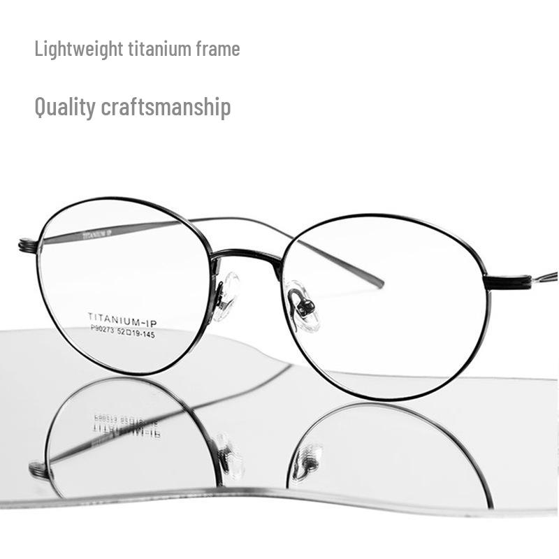 Ultralight Retro Round Titanium Anti-Blue Light Eyeglass Frame for Women, Compatible with Myopia Prescription Lenses.