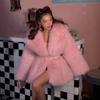 Source Factory Foreign Trade Medium and Long Pink Luxury Imitation Fox Hair Padded Cotton Thickened Environmentally Friendly Fur Jacket