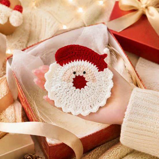 Wiederverwendbare waschbare Tassenuntersetzer Handgehäkelt Nikolaus Untersetzer, Weihnachten Saugfähige Getränkeunterlage, Hitzebeständig für Home Office Schreibtische Rutschfest
