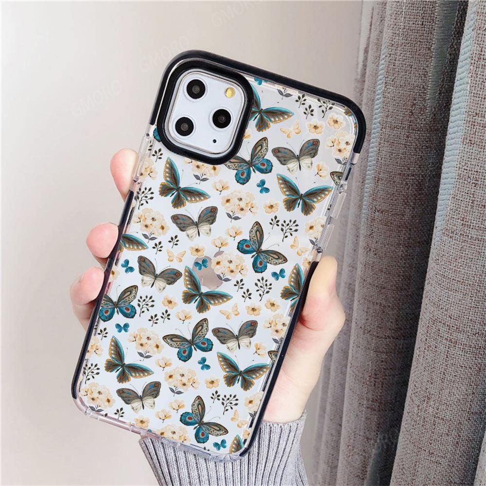 North American station isn't full of wind, butterfly flower mobile phone case iPhone15 anti-drop transparent mobile phone case Apple 17Pro
