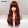 Red Brown Heat Resistant Synthetic Wavy Wigs for Women Long Body Water Wave Wig with Bangs Cosplay Daily Hair