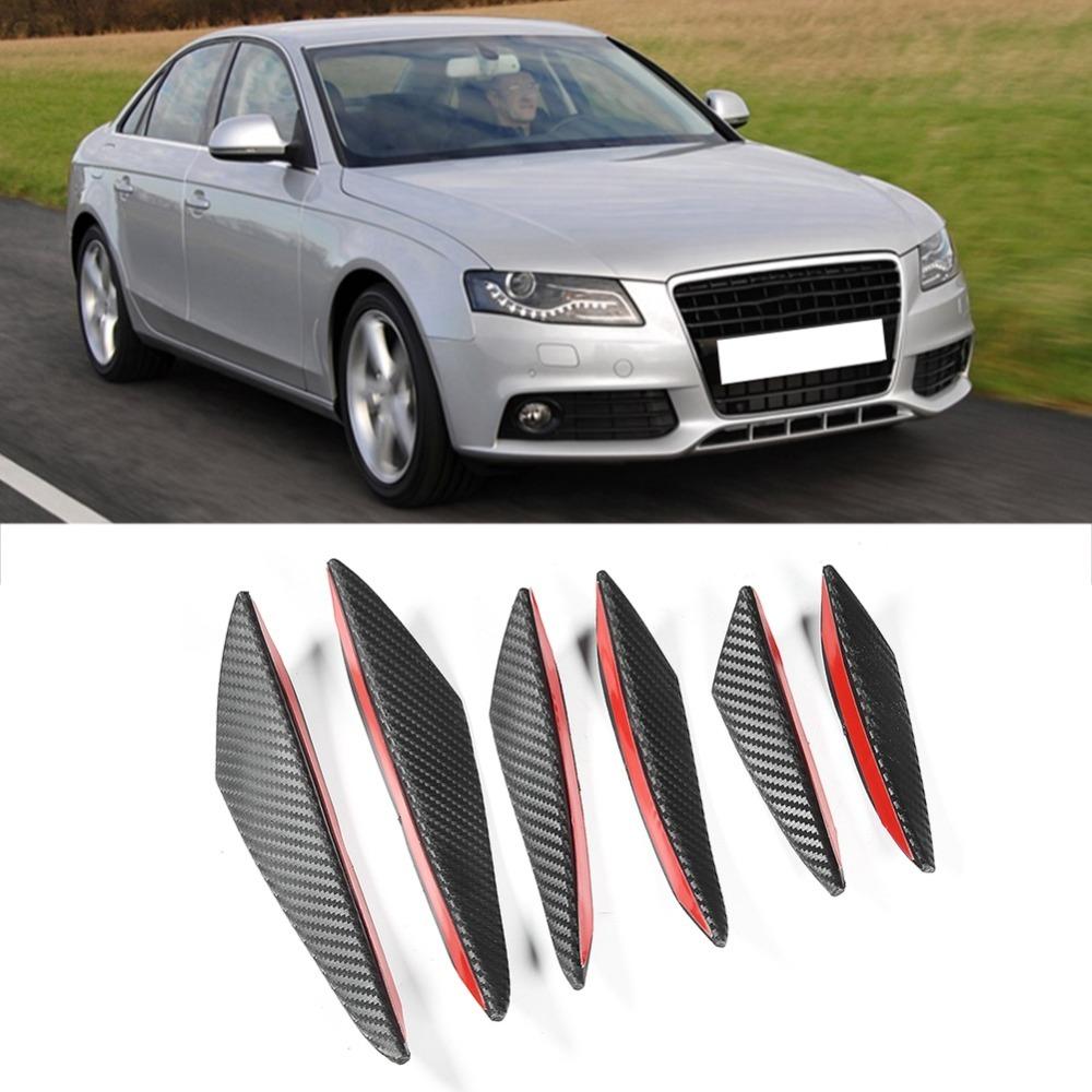 6PCS Universal Car Bumper Fin Black Carbon Fiber Texture Car Spoiler Lip  Front Bumper Decoration