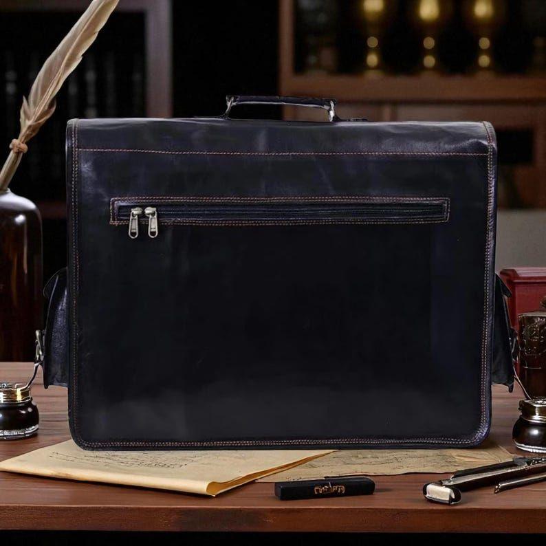 Handgefertigte Schwarze Leder-Umhängetasche – Vollnarben-Laptoptasche für Herren | Vintage Umhängetasche für Büro & Reisen