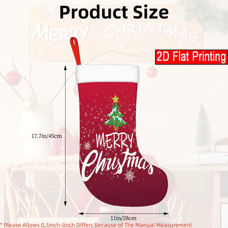 Christmas Decoration Fireplace Hanging Stocking 1pc Christmas Stocking Decoration with Falling Snow & Pine Trees - Red H