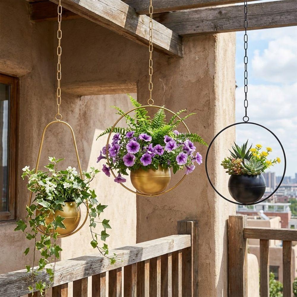 Minimalist Metal Hanging Flower Pot Iron Art Hanging Plant Bucket  Balcony Decoration