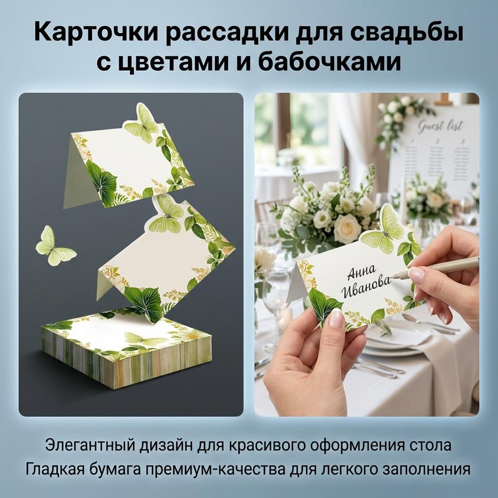 Wedding Flower Butterfly Design Place Cards Small Blank Name Cards For Table Arrangement flower butterfly чёрный/красный