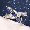 Huitan Temperament Cross Rings with Blue/White Waterdrop Cubic Zirconia Luxury Trendy Women Accessories Daily Wear Party Jewelry