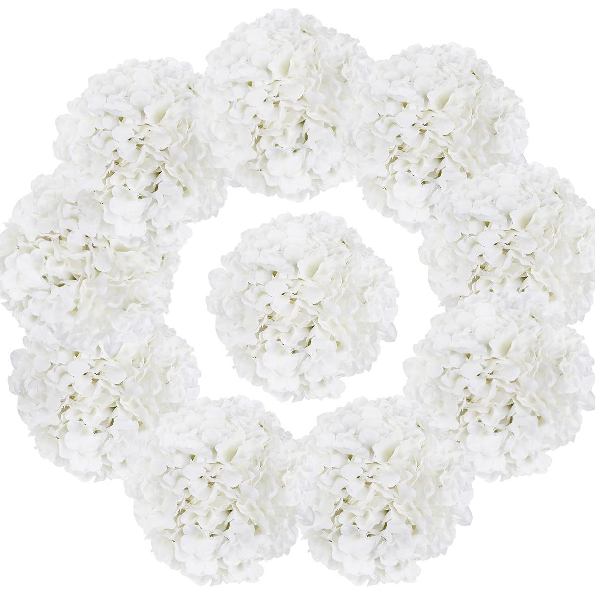 

10 шт. искусственные цветы гортензии поддельные гортензии шелковые цветы головки со стеблями искусственная гортензия для стола свадьба детский душ вечерние украшения дома белый