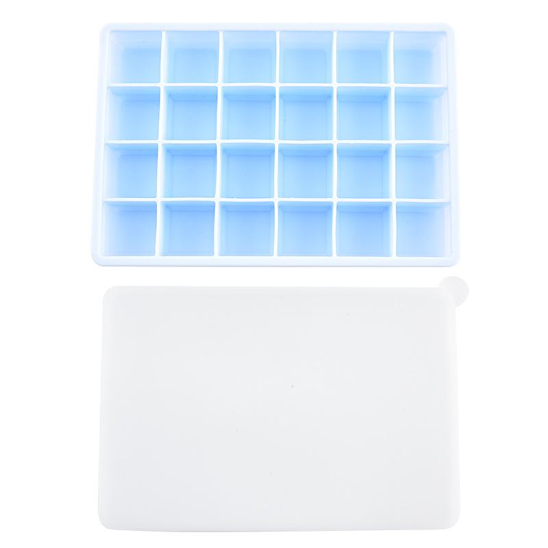Tavă pătrată pentru cuburi de gheață cu 24 de grile, cu capac, flexibil, ușor de eliberat, din silicon, pentru cuburi de gheață, reutilizabilă, pentru congelator de gheață, pentru cocktailuri și băuturi