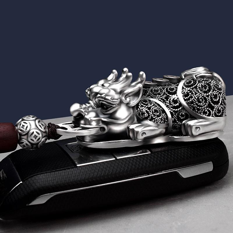 999 Sterling Silver Car Keychain Pendant Men's and Women's Personalized Creative High-end Key Ring Silver Car Hanging Silver Jewelry