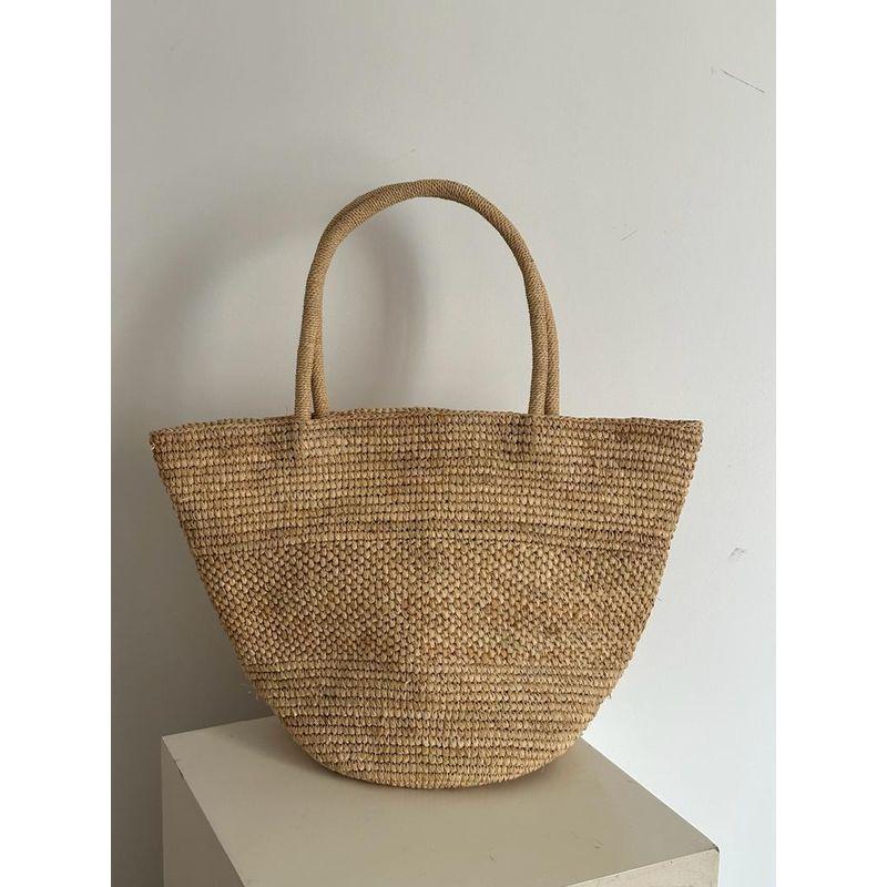 

Плетеная сумка ручной работы, плетеная сумка на плечо, пляжная сумка из рафии, соломенная сумка для отпуска, ретро, простая Light brown