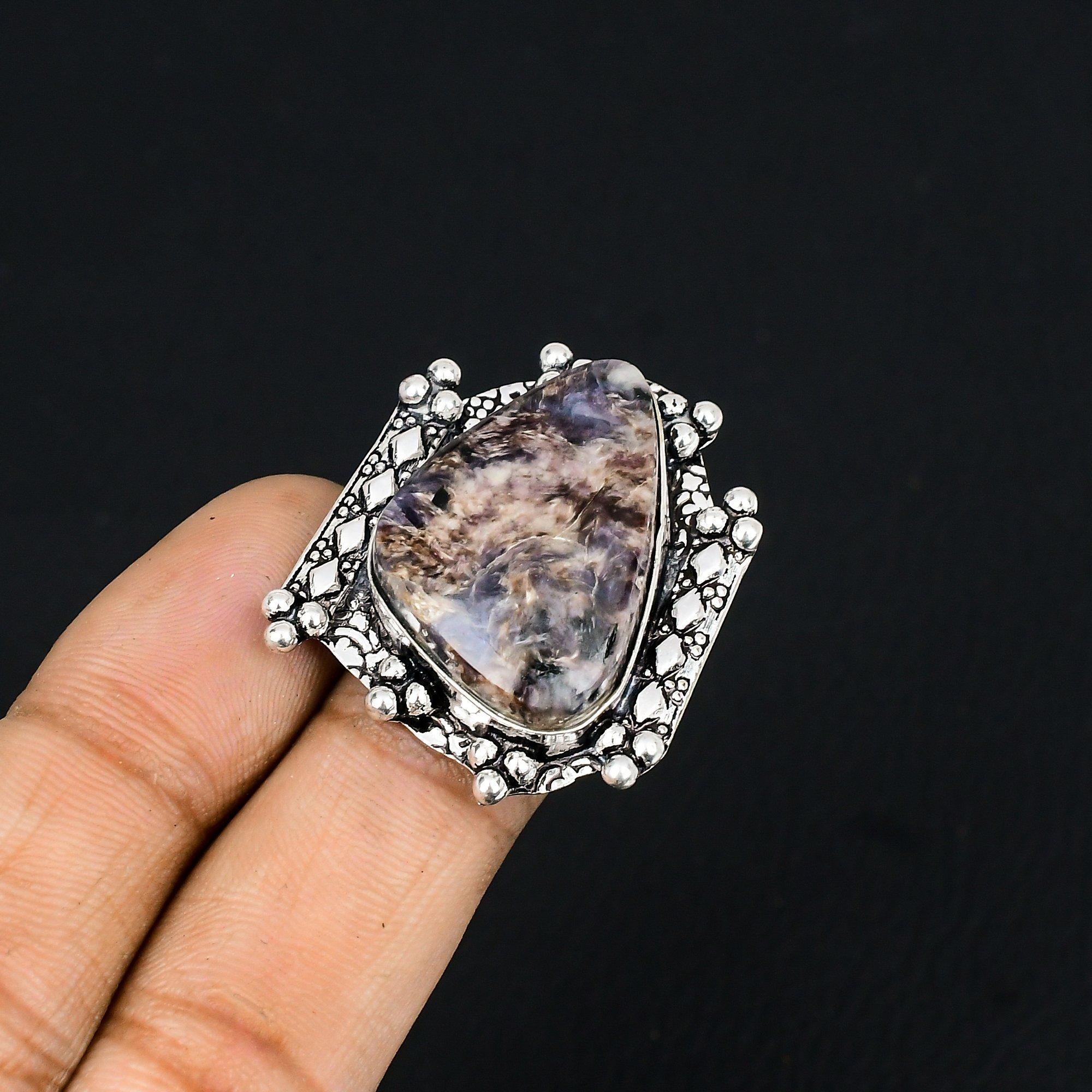 Gift For Women Promise Ring Size 7.5 925 Silver Natural Charoite Gemstone 7.5