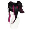 Synthetic Black With Red Double Clip On Ponytails Straight Heat Resistant Han Juri Cosplay Game Anime Character Wig