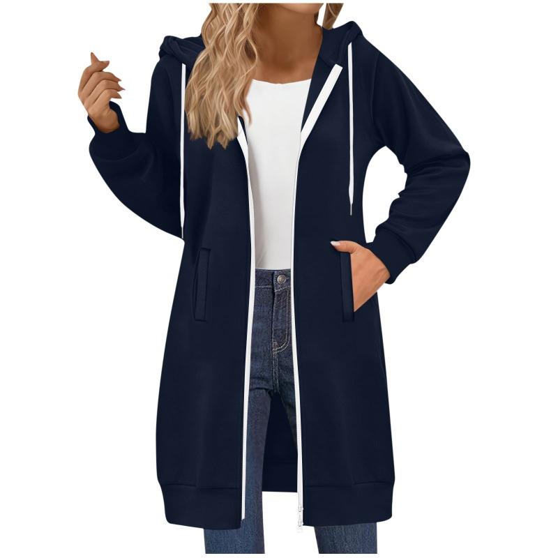 Women's Long Sweatshirt Casual Versatile Drawstring Long Sleeve Hooded Jacket Pockets