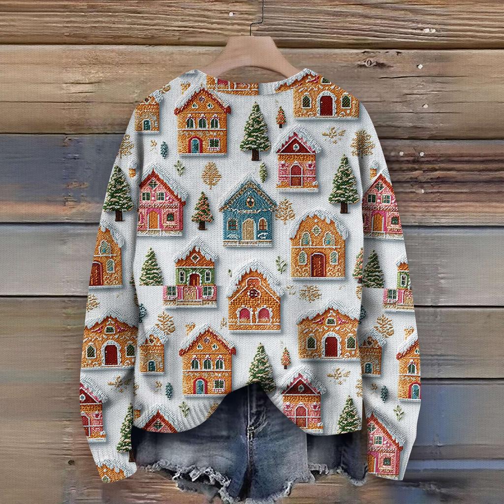 Svetry s dlouhým rukávem pro ženy s kulatým výstřihem, ležérní, roztomilý pletený svetr s potiskem, nadměrný