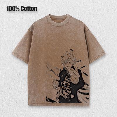 Anime Printed Vintage Cotton T-Shirt Men Oversize T Shirt Harajuku Summer Short Sleeve Tshirt Women Vintage Washed Tees