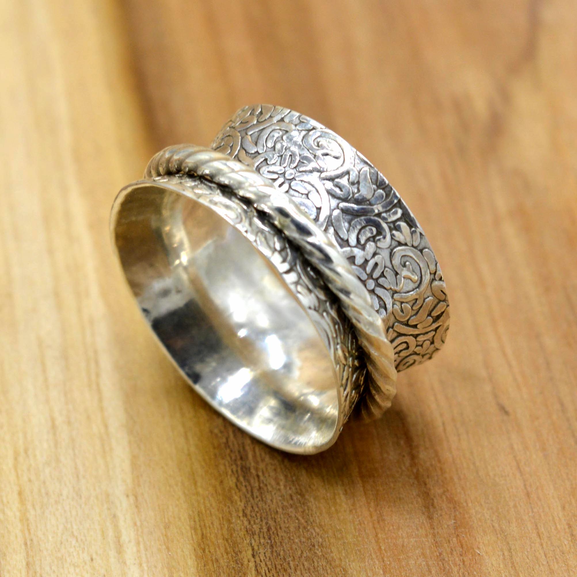 

Кольцо Fidget из стерлингового серебра 925 пробы, тревожное женское кольцо ручной работы