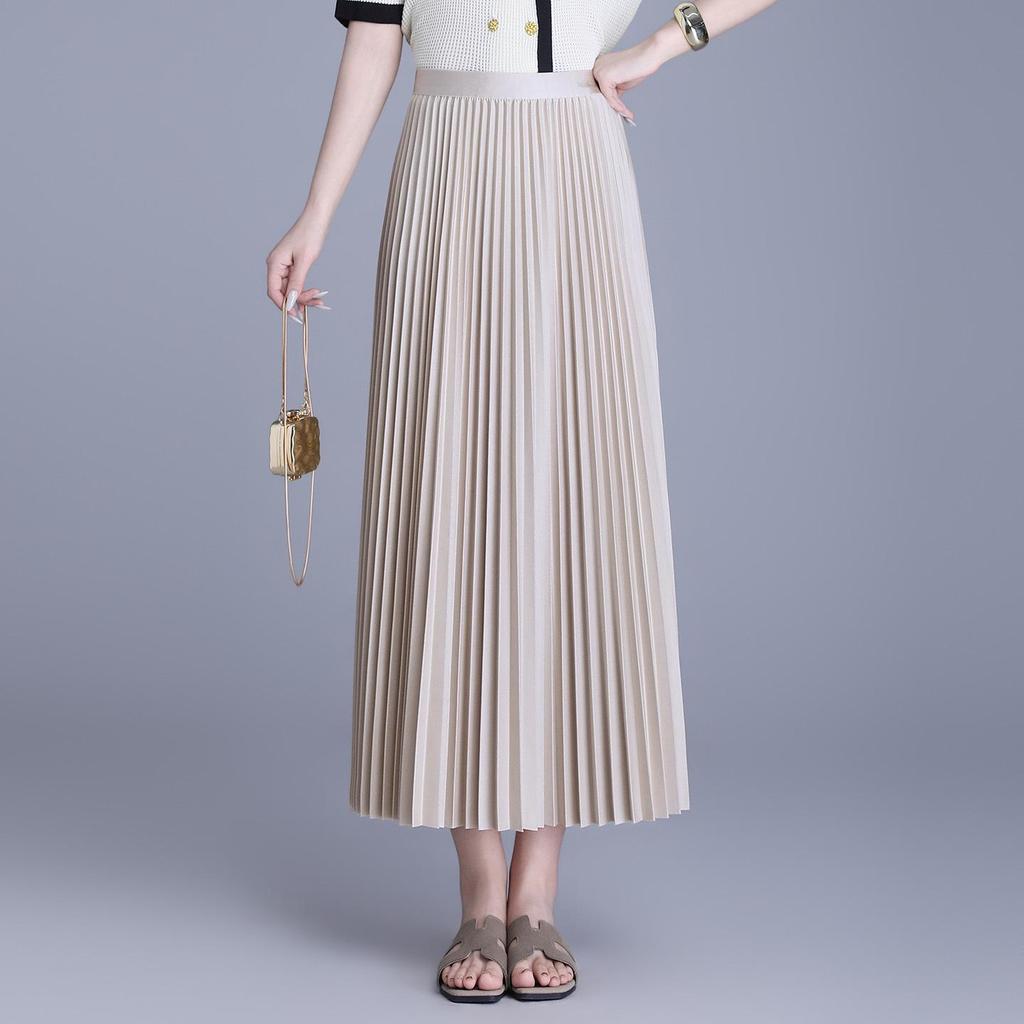 Plisowana spódnica A-line długa z gumką w pasie - Wszechstronny koreański styl - Wiosna-Lato 2026
