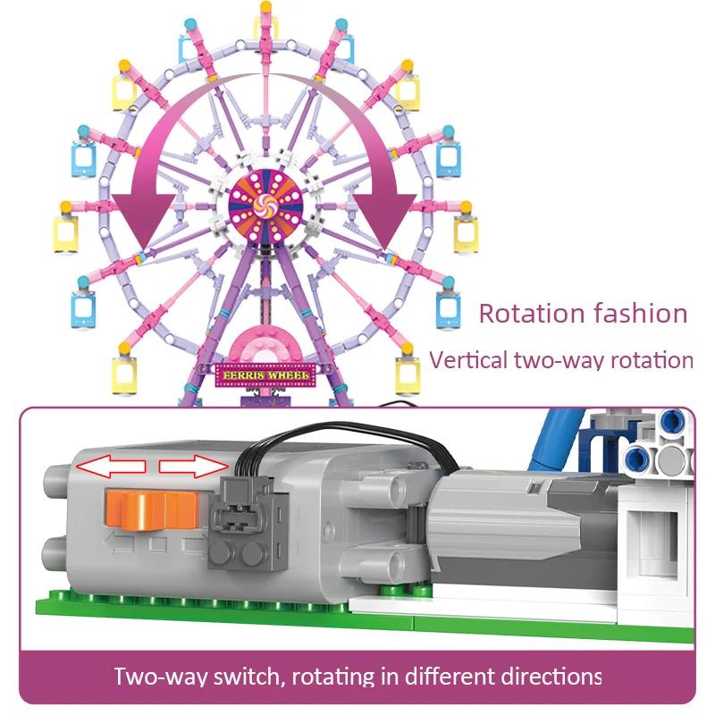 Non-Toxic Zkzc Cherry Blossom Color City Friends Seven Colors Led Rotating Ferris Wheel Building Blocks Electric Bricks Toy Children Gifts
