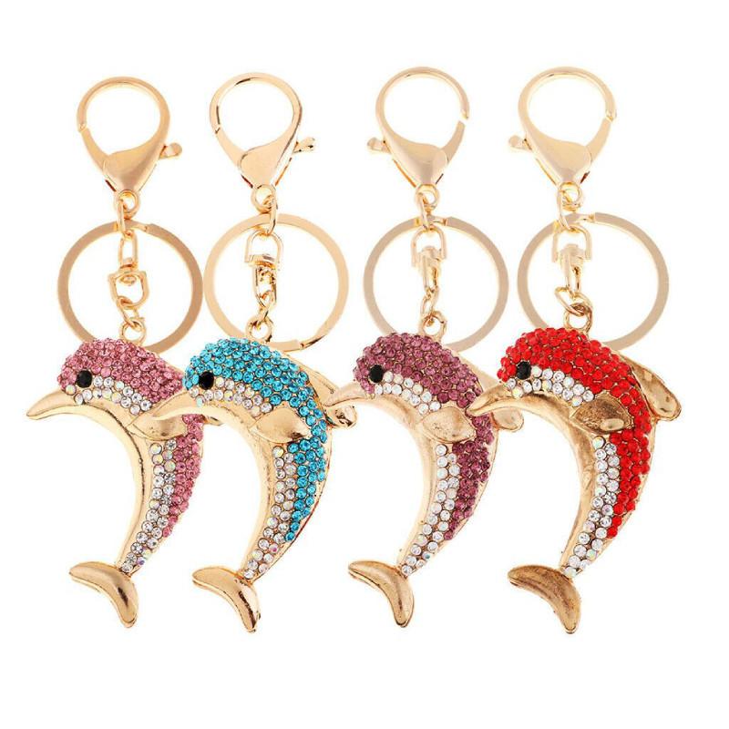 Sparkling Alloy Rhinestone Dolphin Car Keychain Ocean Charm Modern Simple Style