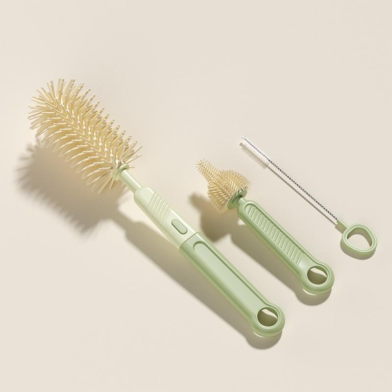 3Pcs/Set Portable 360° Rotatable Milk Bottle Brush Set Handheld Silicone Cup Clean Tool Long Handle Pacifier Cleaning Brush зелёный
